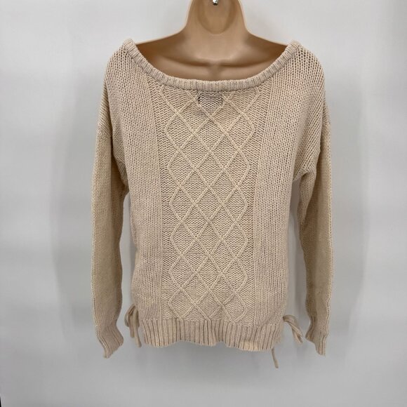 Stussy Knit Sweater Womens Medium Cream Cotton Wool Blend Pearl Detail Vintage - Picture 6 of 8